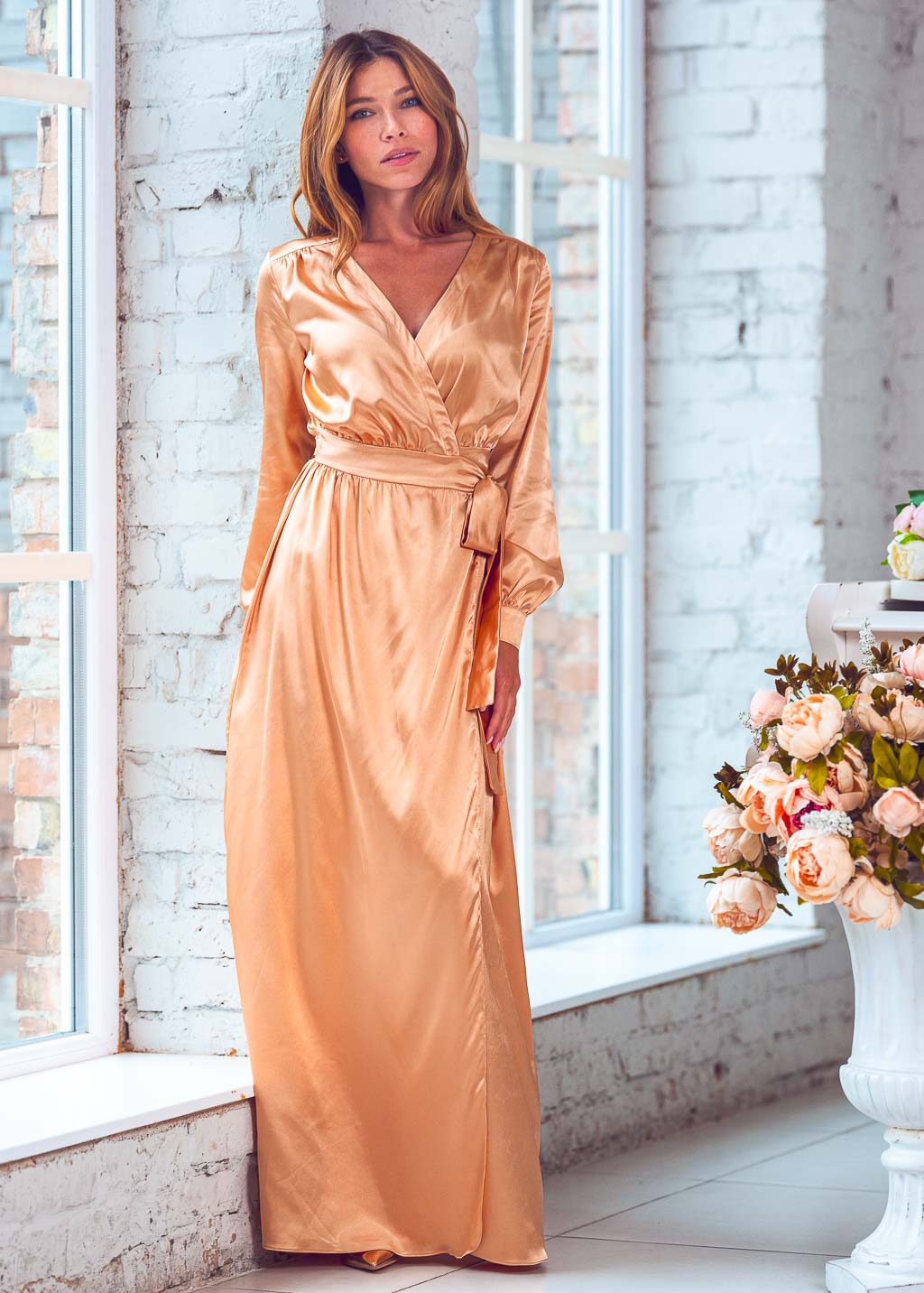 Gold long wrap dress