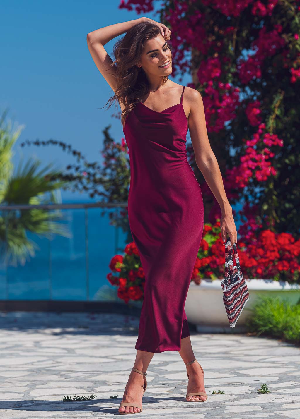 Dark burgundy slip silk dress