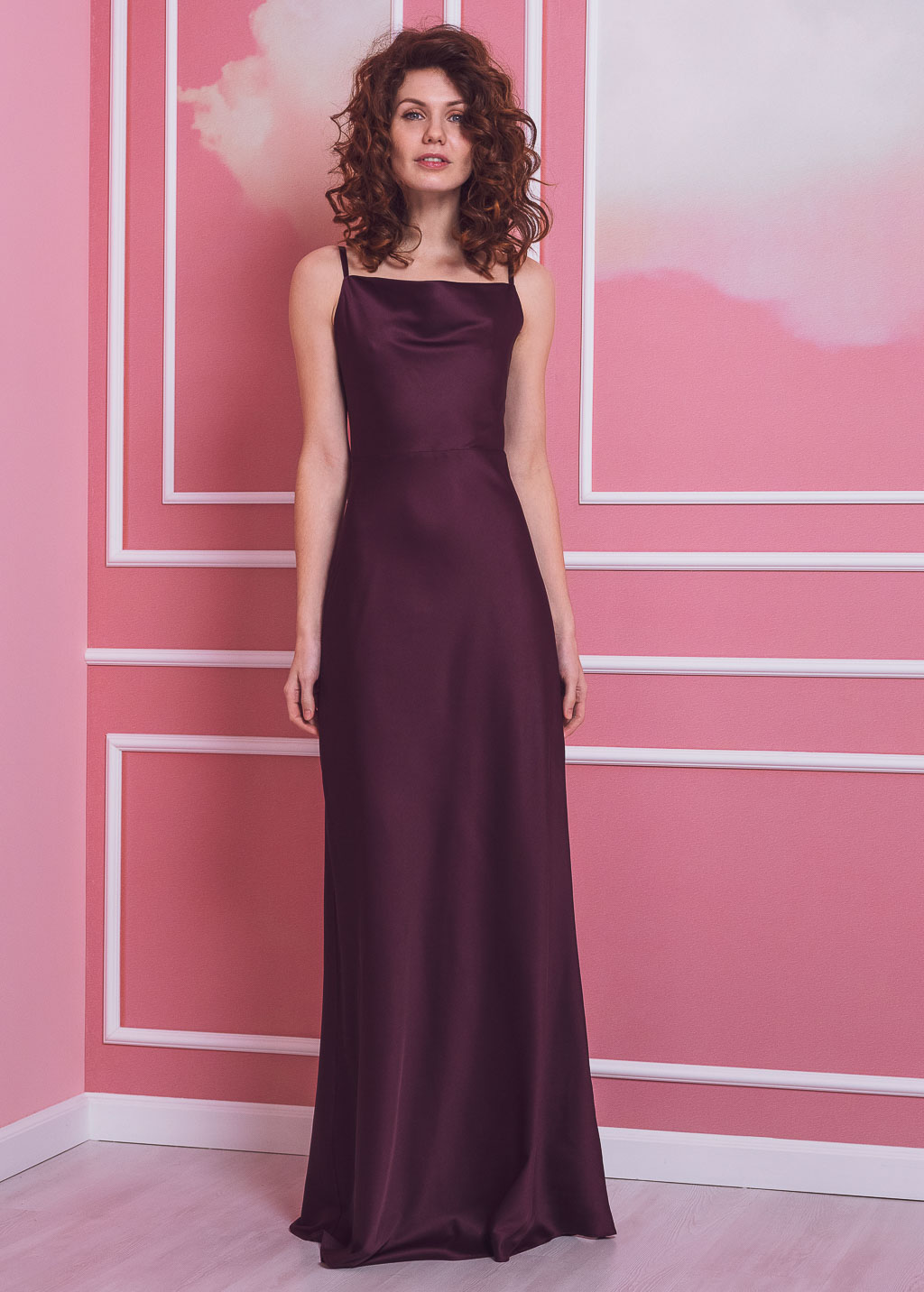 Dark burgundy long slip silk dress