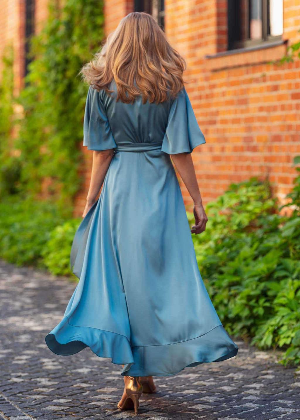Aqua blue wrap silk dress