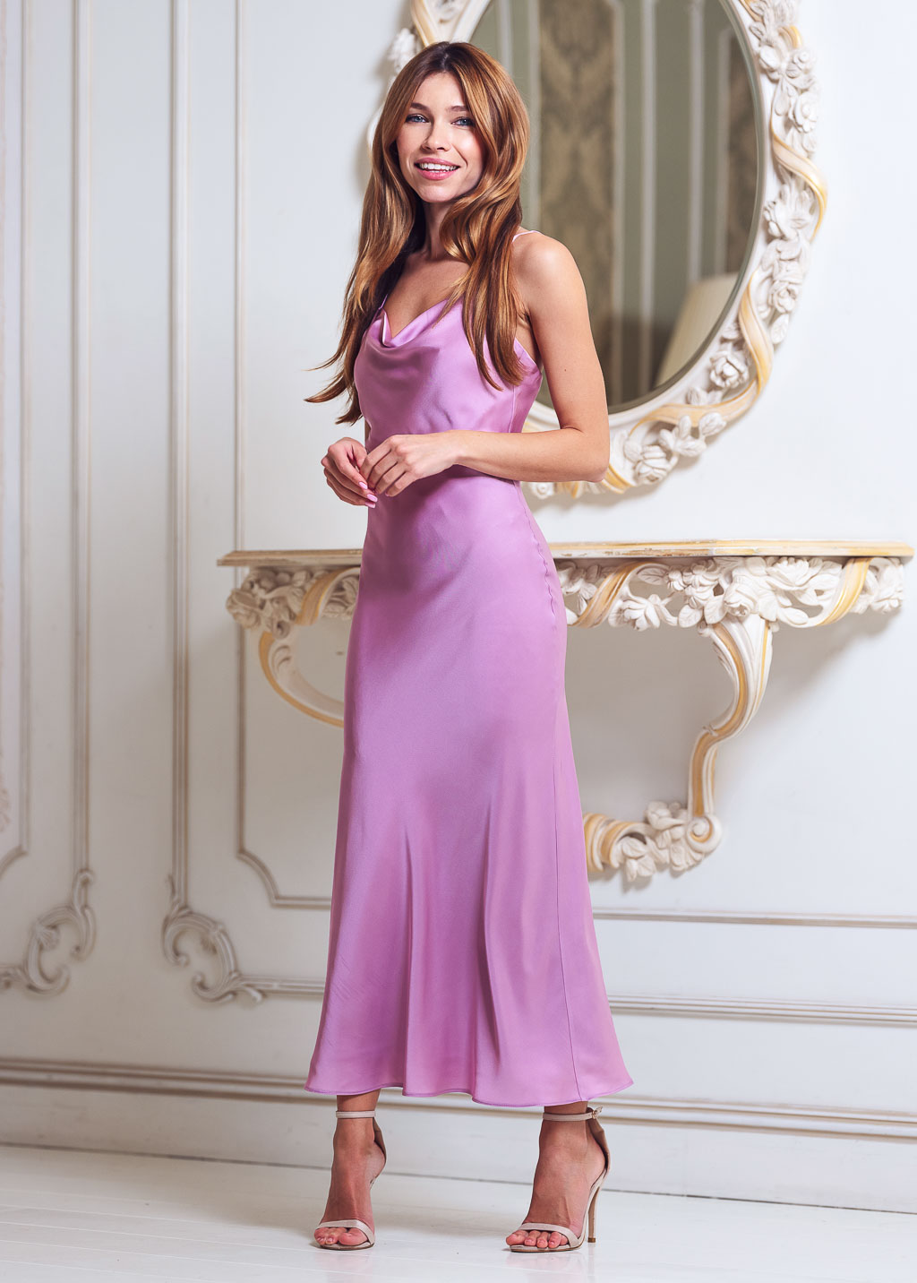 Rose pink slip silk dress