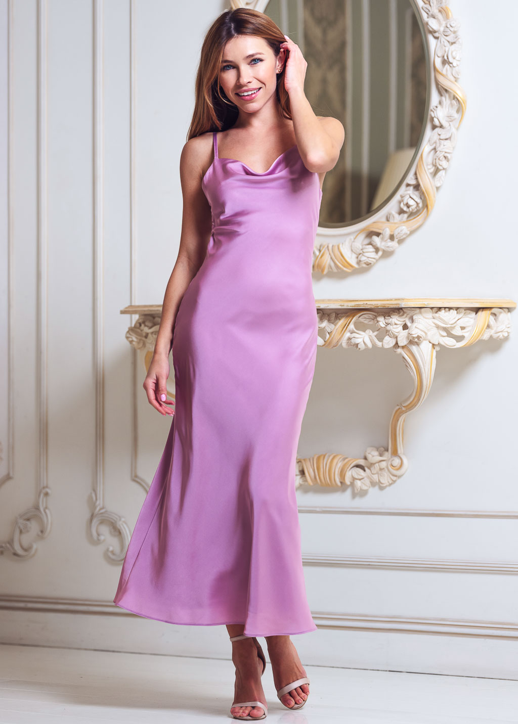Rose pink slip silk dress