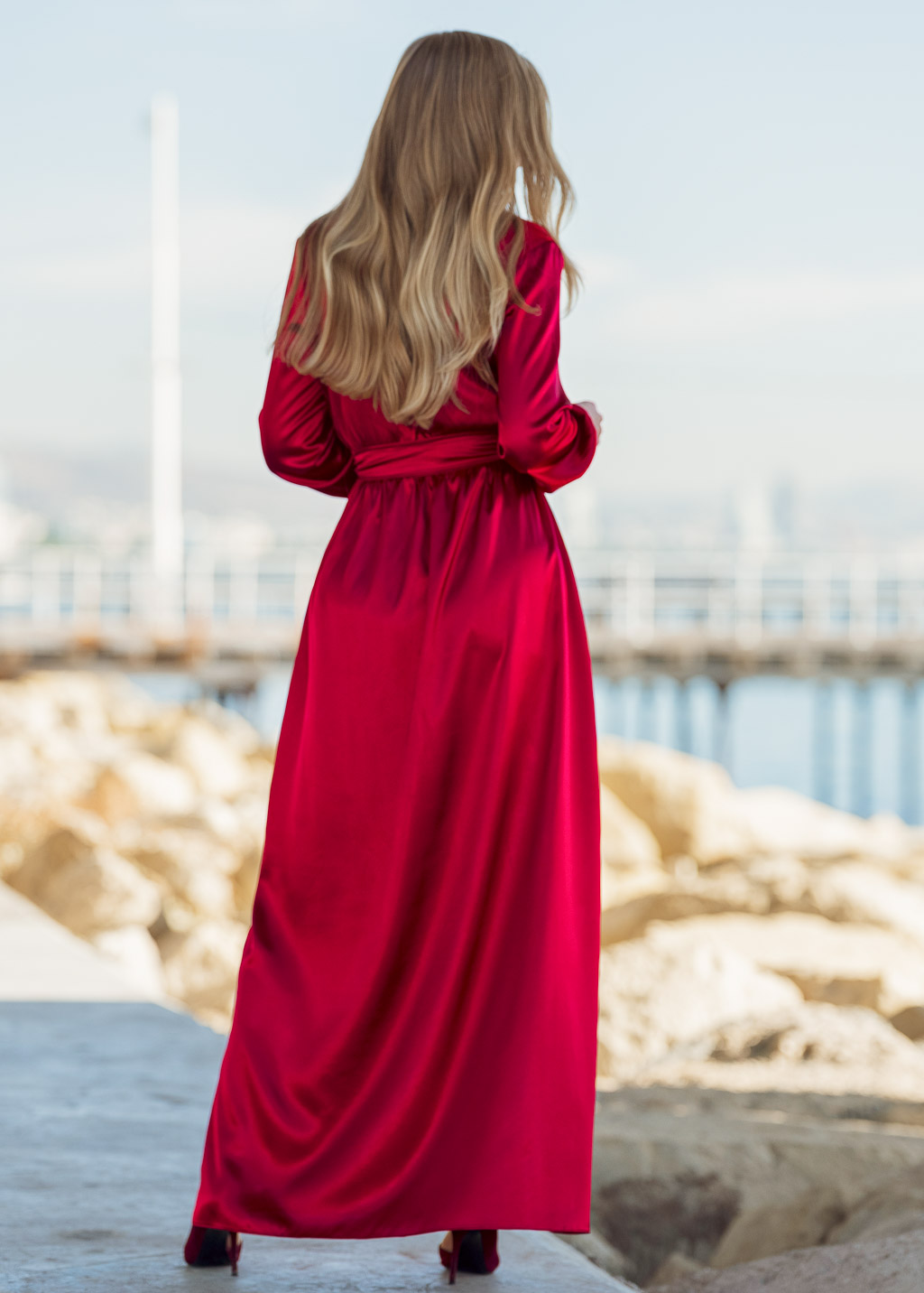 Burgundy long wrap dress