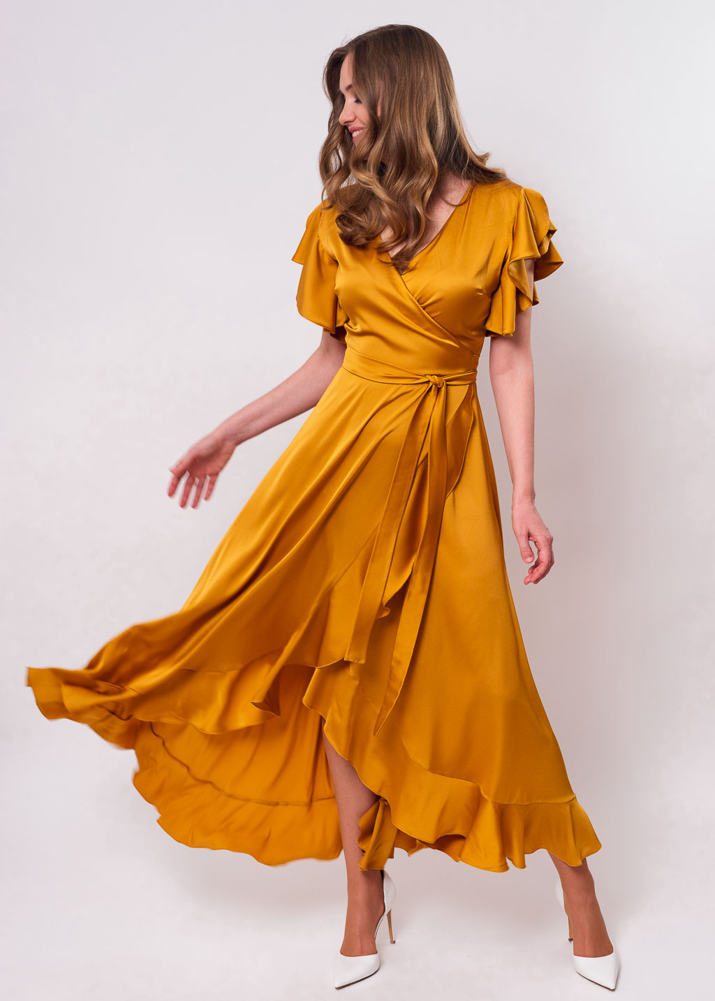 Gold wrap dress