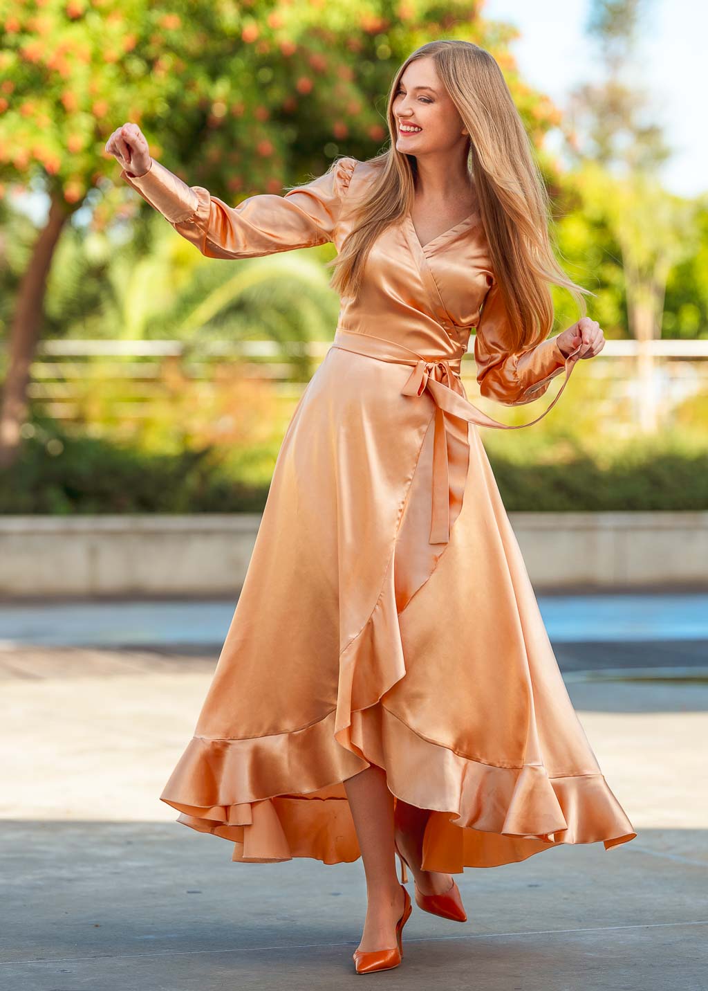 Gold long wrap dress