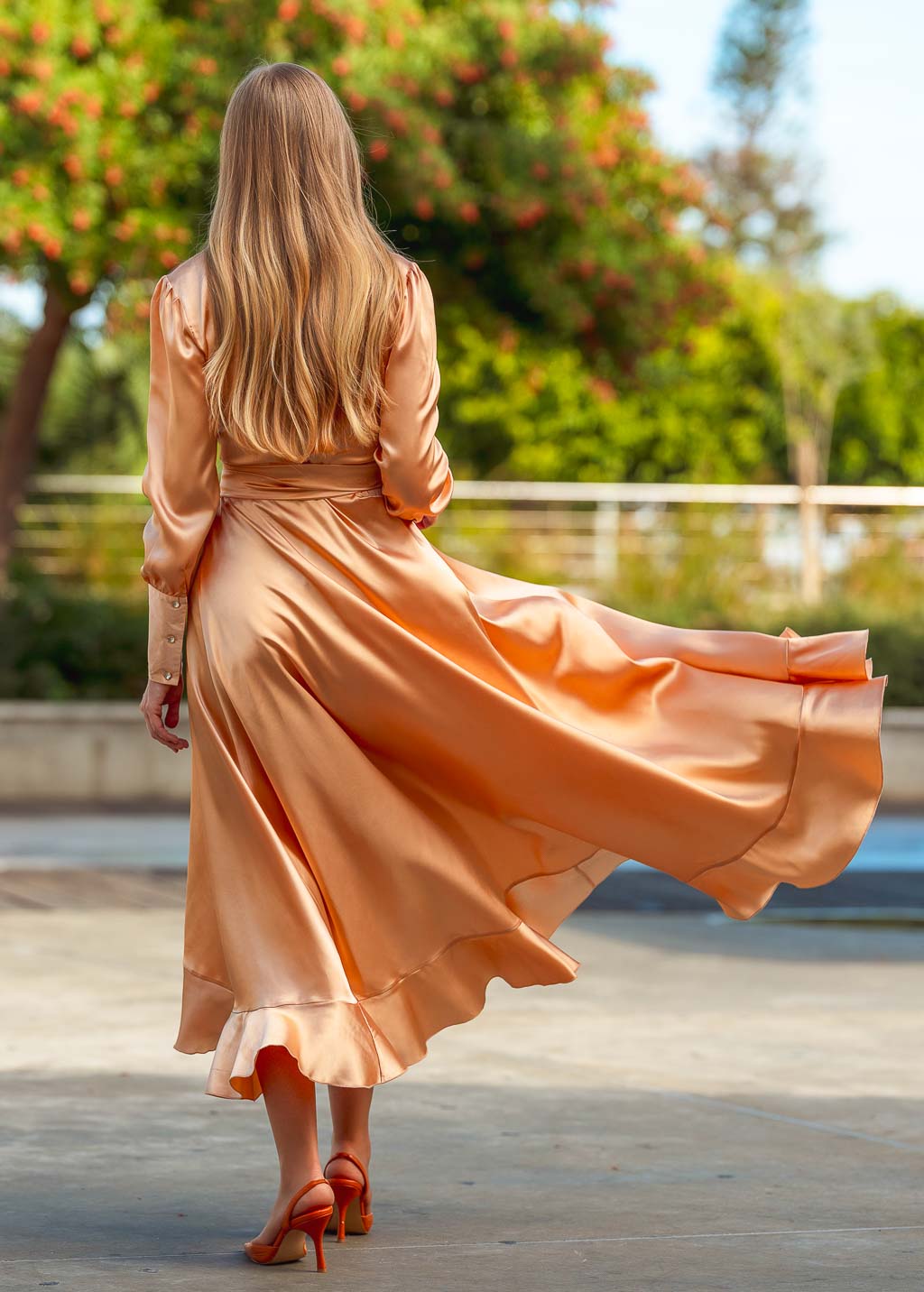 Gold long wrap dress