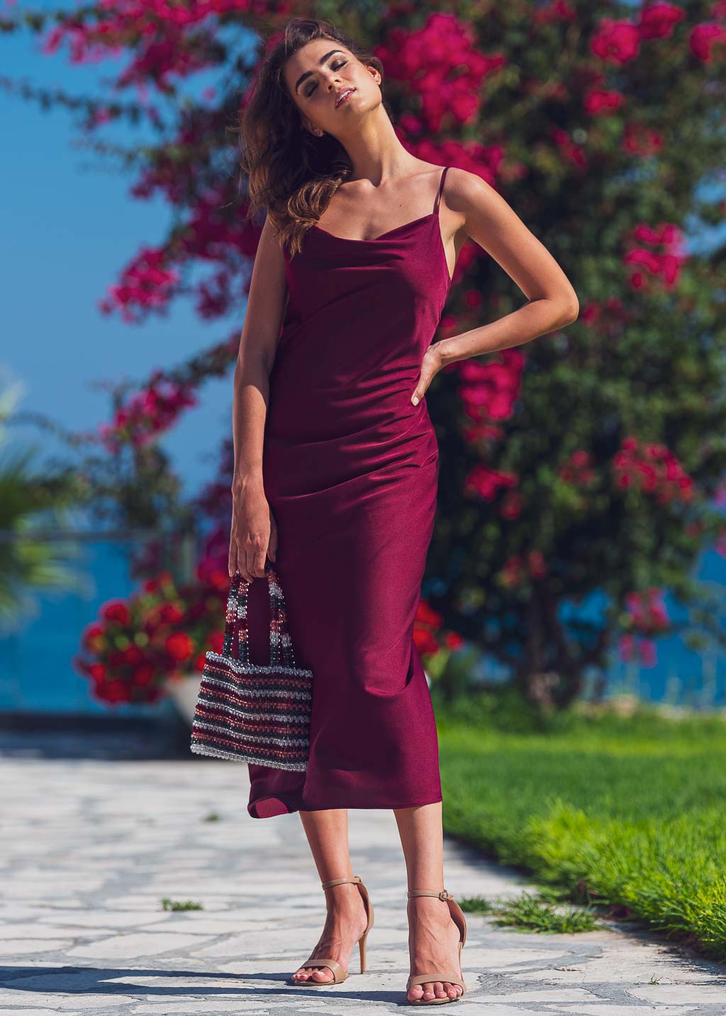 Dark burgundy slip silk dress