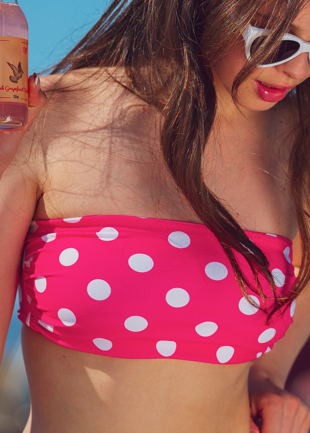 Pink polka dots bikini with headband