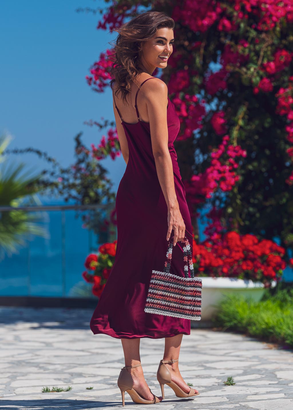 Dark burgundy slip silk dress