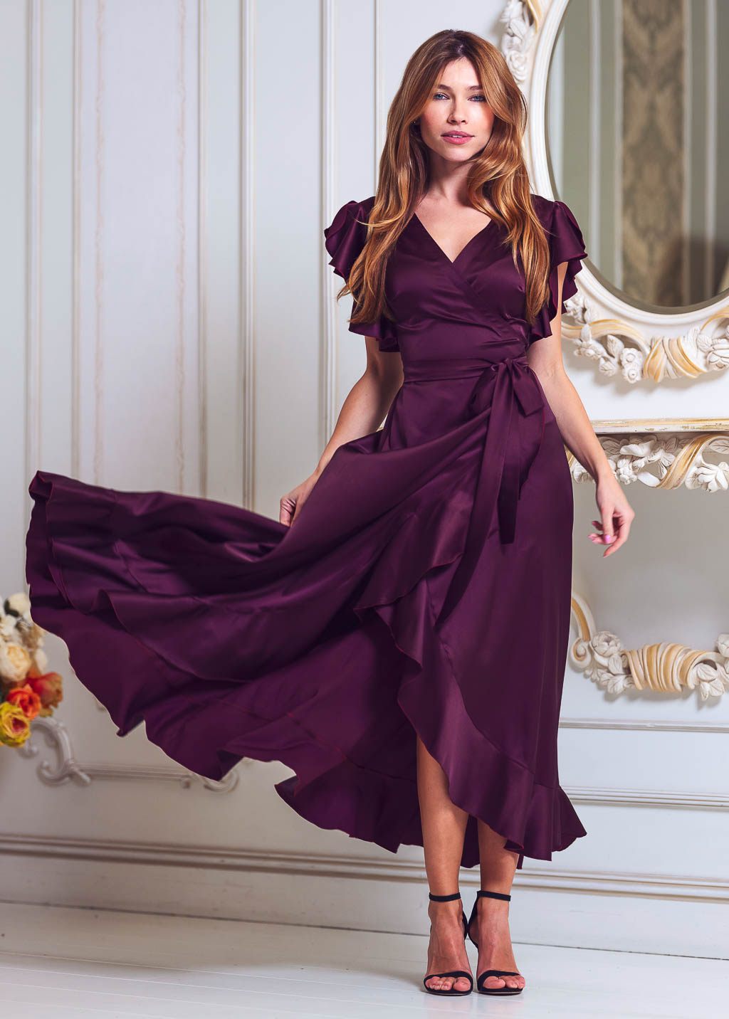 Dark burgundy wrap dress