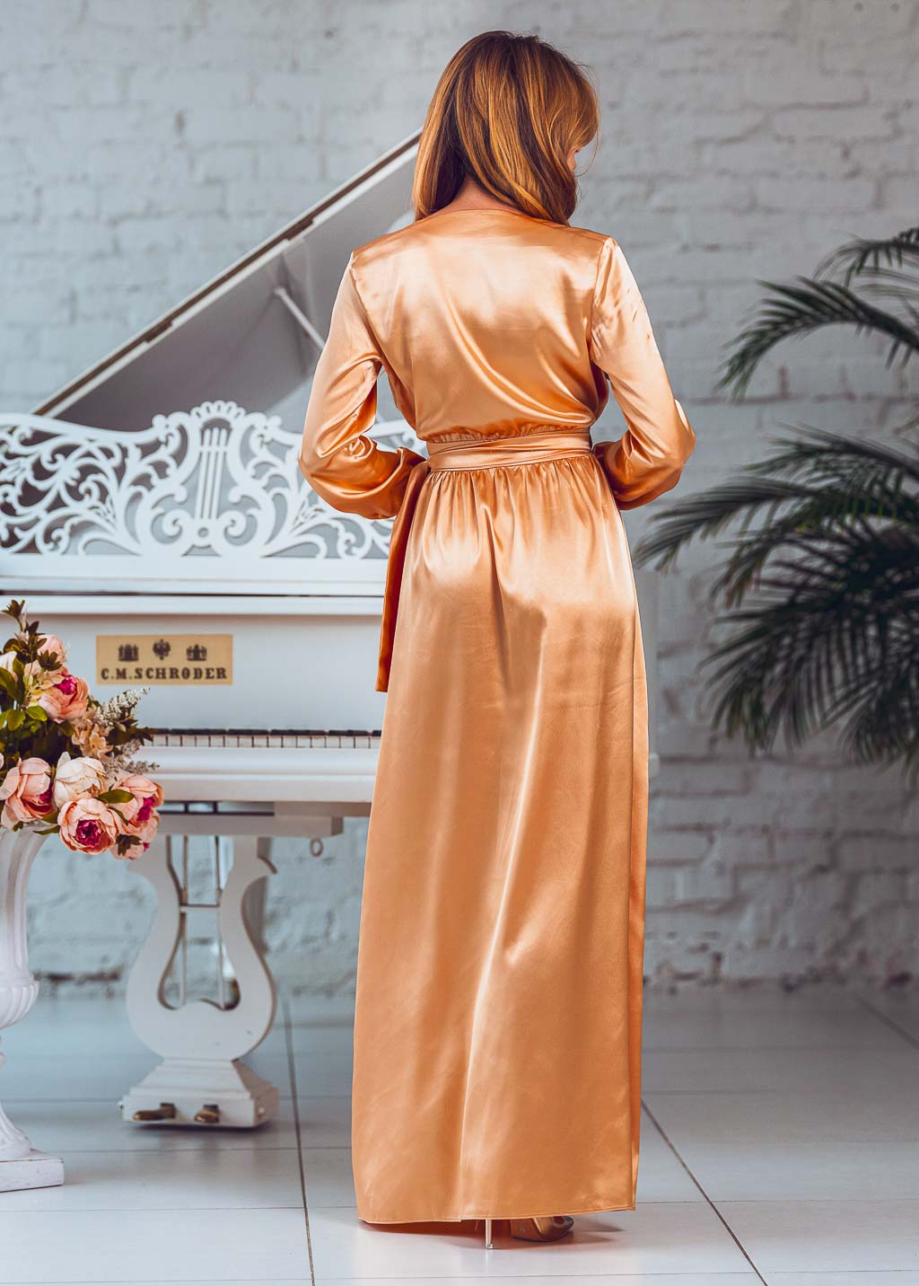 Gold long wrap dress