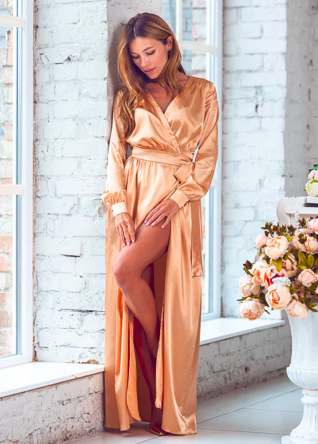 Gold long wrap dress